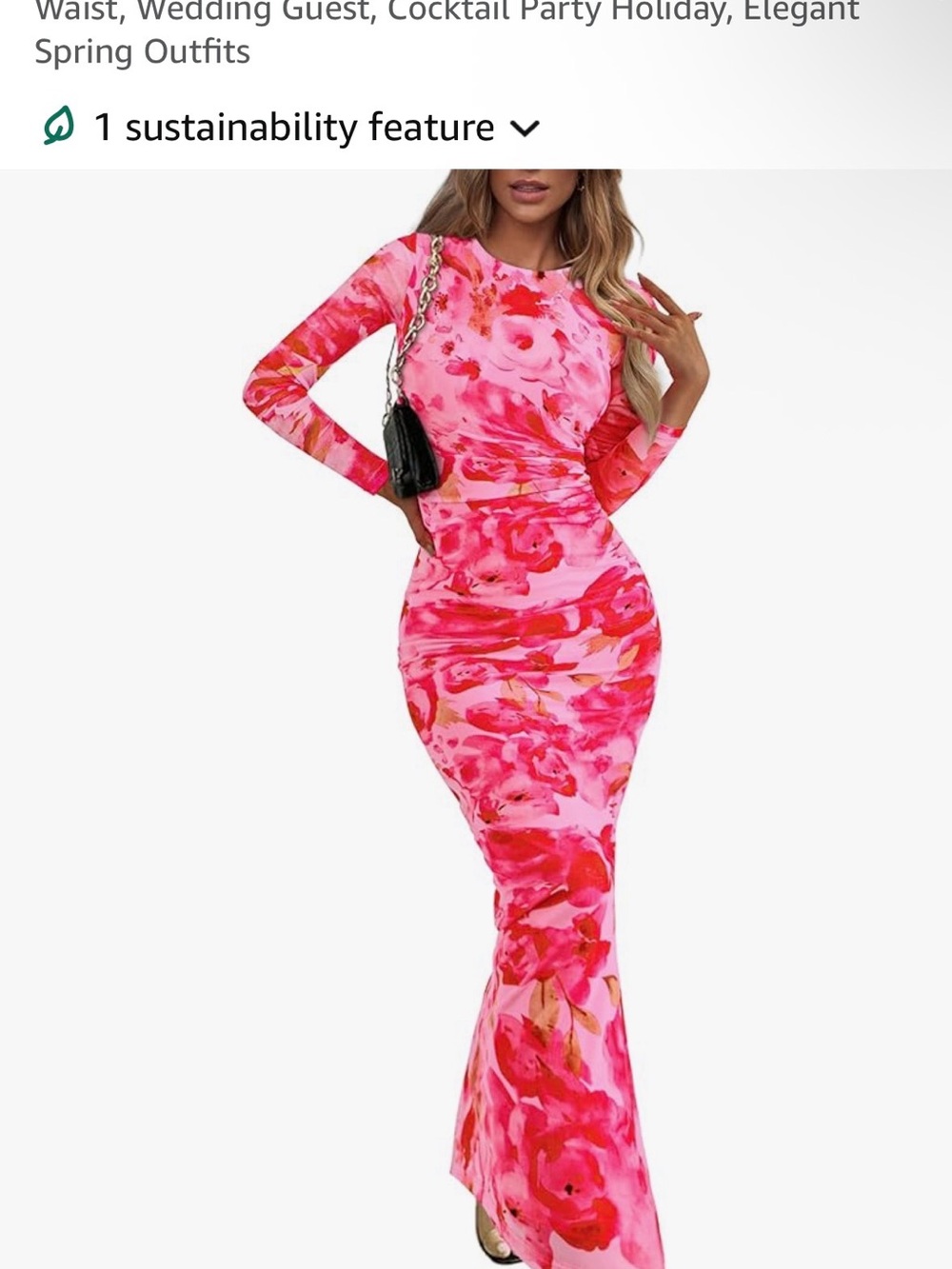 Pink Floral Long-Sleeve Bodycon Maxi Dress